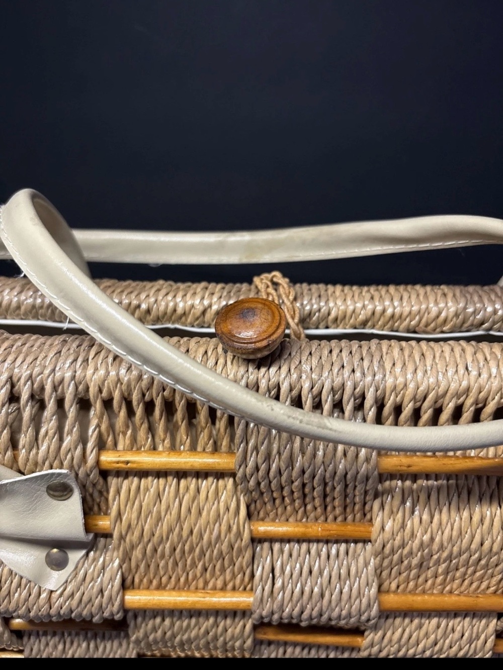 Vintage Olympic Wicker Box Purse Barrel Bag Mid Century Coquette Cottage - Picture 9 of 13